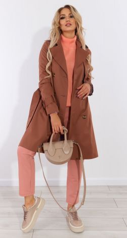 Stylish trench coat in chocolate color