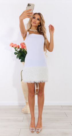 White mini dress with feathers
