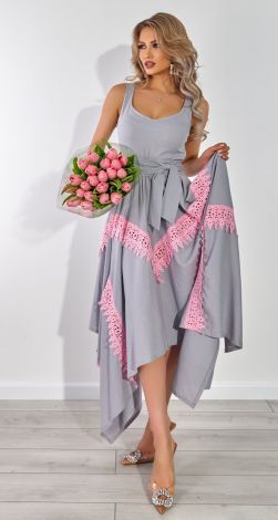 Linen dress with cotton lace
