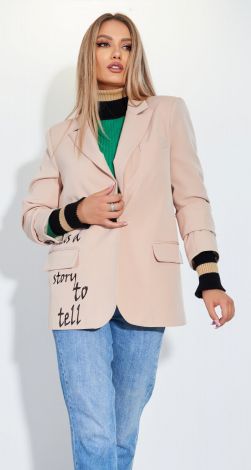 Beige oversized jacket with an inscription