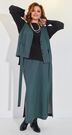 A three piece suit with a skirt