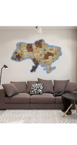 3D деревянная карта Украины с подстветкой