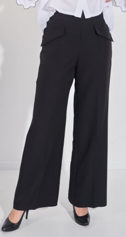Straight black trousers with flaps