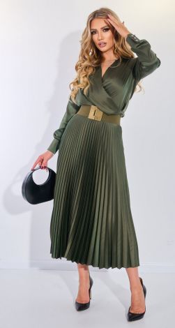 A suit with a pleated silk skirt