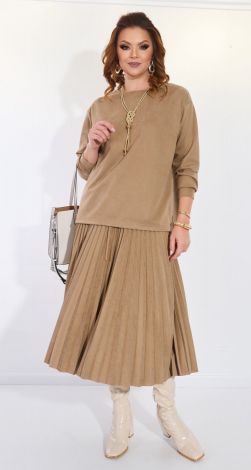 Suede suit with a skirt pleated