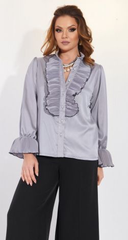 Серебристая шелковая блузка плиссе