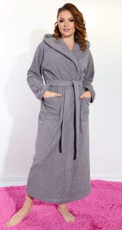 Cotton terry dressing gown with a hood