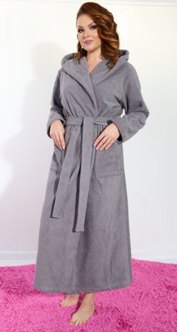 Cotton terry dressing gown with a hood