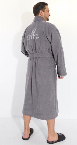 Men's terry dressing gown with embroidery and edging is a useful gift