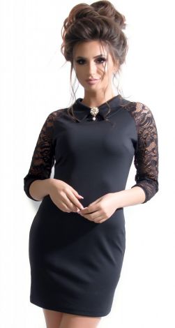 Fitted dress with guipure sleeves