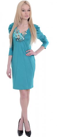 Оригинальное повседневное платье голубого цвета с длинным рукавом
