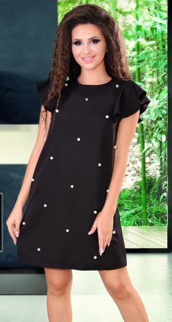 Black cocktail dress with white pearls