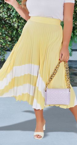 Long pleated pleated skirt with oversized trim