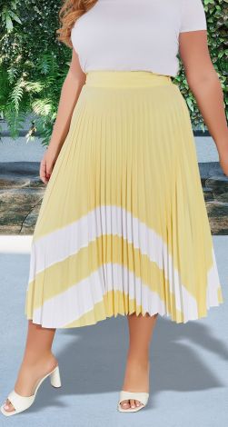 Long pleated pleated skirt with oversized trim