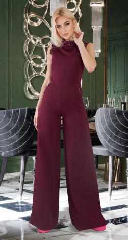 Stylish jumpsuit with pearls and crystals