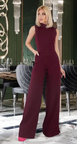 Stylish jumpsuit with pearls and crystals