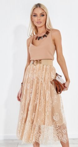 Pleated guipure skirt