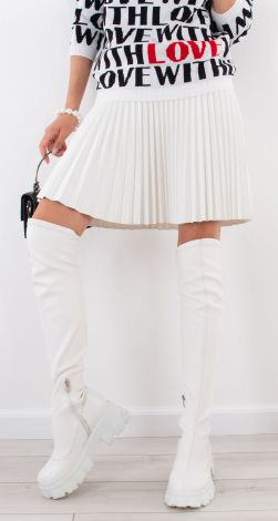 White eco leather pleated skirt