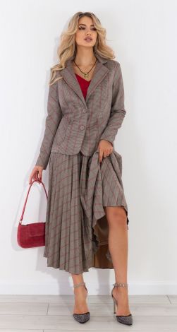 Checked suede suit pleated