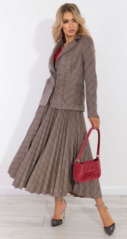 Checked suede suit pleated