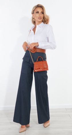 Джинсові широкі штани з великими кишенями