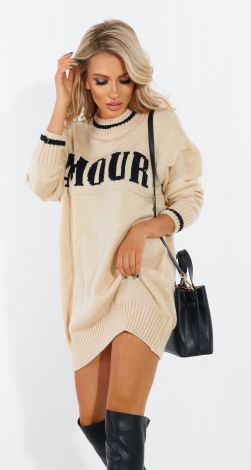 Sweater dress with an inscription