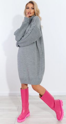 Вязаный объёмный свитер платье с узором