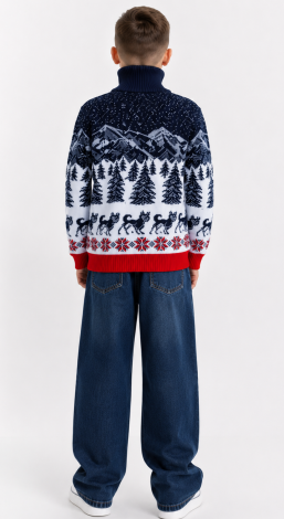Teenage boys blue Christmas husky sweater with zipper collar