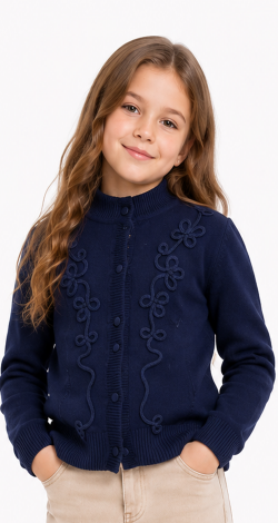 Blue girls' cardigan with ornament