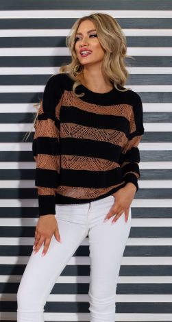 Sweater with openwork stripes