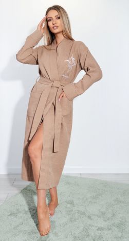 Cotton waffle robe with embroidery