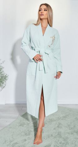 Cotton waffle robe with embroidery