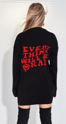 Tunic sweater with an inscription