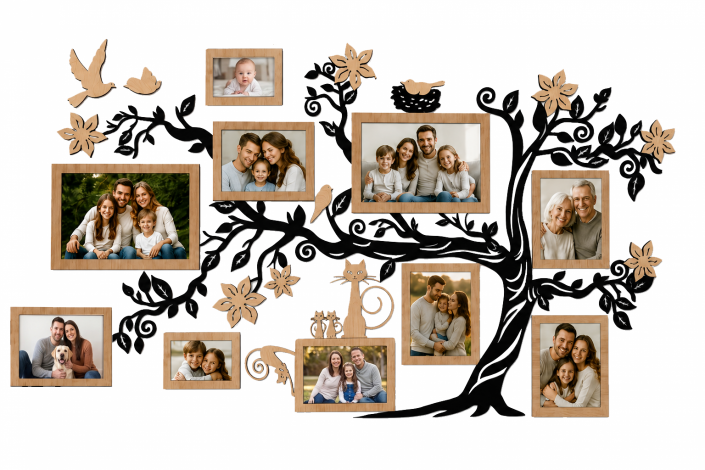HDF Family Tree Picture Frames for Wall — Large Multi-Photo Frame Collage Set Home Decor