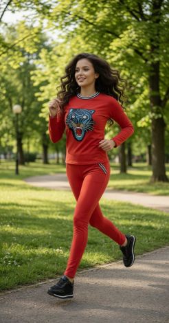 Женский спортивный костюм красный с пайетками «Тигр»