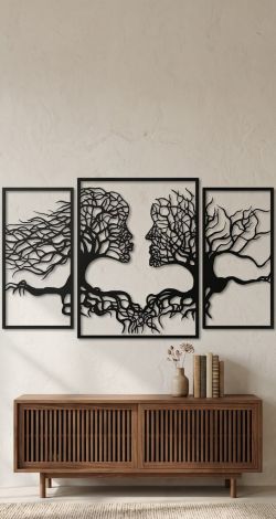 Tree of Life Couples Silhouette Modular Wall Art Panel 81x38cm