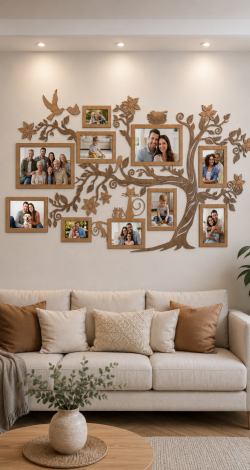 HDF Family Tree Picture Frames for Wall — Large Multi-Photo Frame Collage Set Home Decor