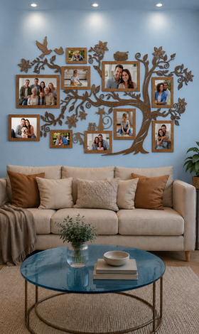 HDF Family Tree Picture Frames for Wall — Large Multi-Photo Frame Collage Set Home Decor