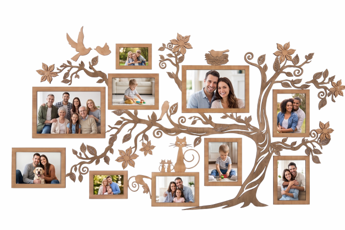 HDF Family Tree Picture Frames for Wall — Large Multi-Photo Frame Collage Set Home Decor