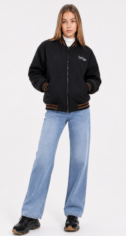 Teenage black bomber windbreaker jacket for girls