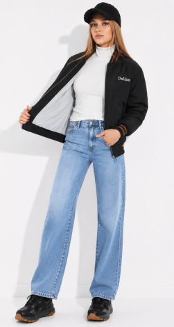 Teenage black bomber windbreaker jacket for girls