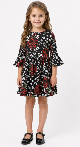 Girls black floral print dress