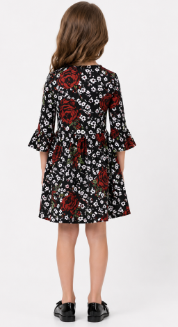 Girls black floral print dress