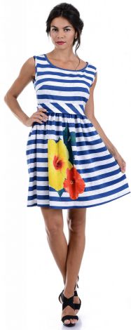 Оригинальное легкое платье в полоску с цветами