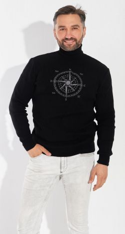 Men's embroidered sweater with turn-up neck