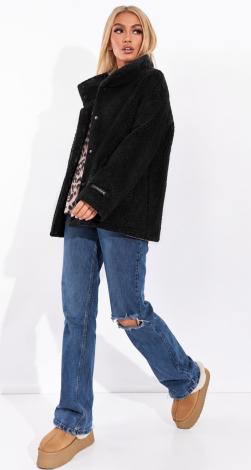 Short eco-fur coat karakul black - Image 5