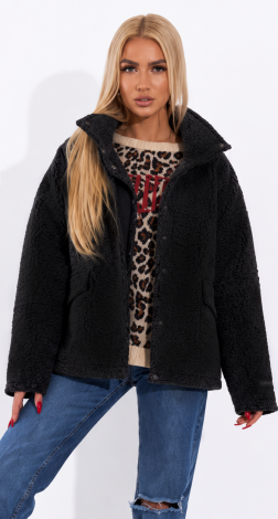 Short eco-fur coat karakul black
