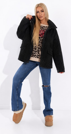 Short eco-fur coat karakul black - Image 6
