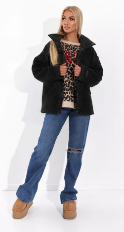 Short eco-fur coat karakul black