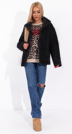 Short eco-fur coat karakul black - Image 4